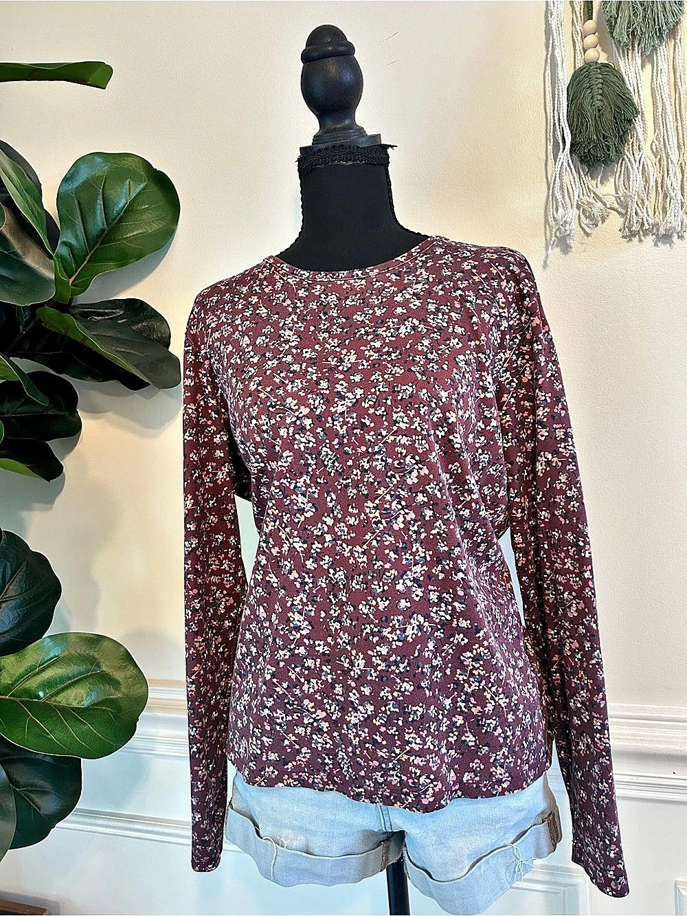 L.L.Bean Women's Pima Cotton Tee, Long-Sleeve Crewneck Print Floral Long Sleeve